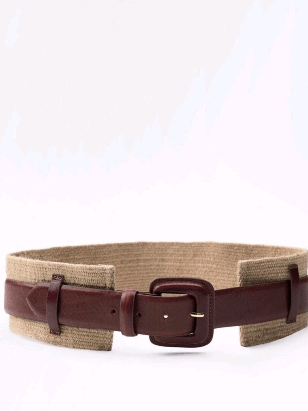Zara Women's Brown Leather & Jute Belt - Classic Walnut Brown and Tan